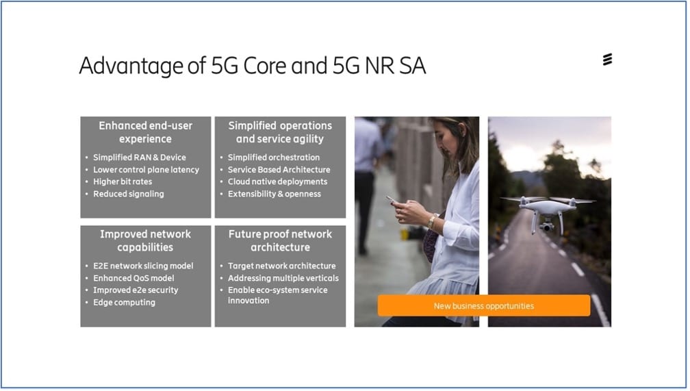 Advantage of 5G Core and 5G NR SA according to Ericsson